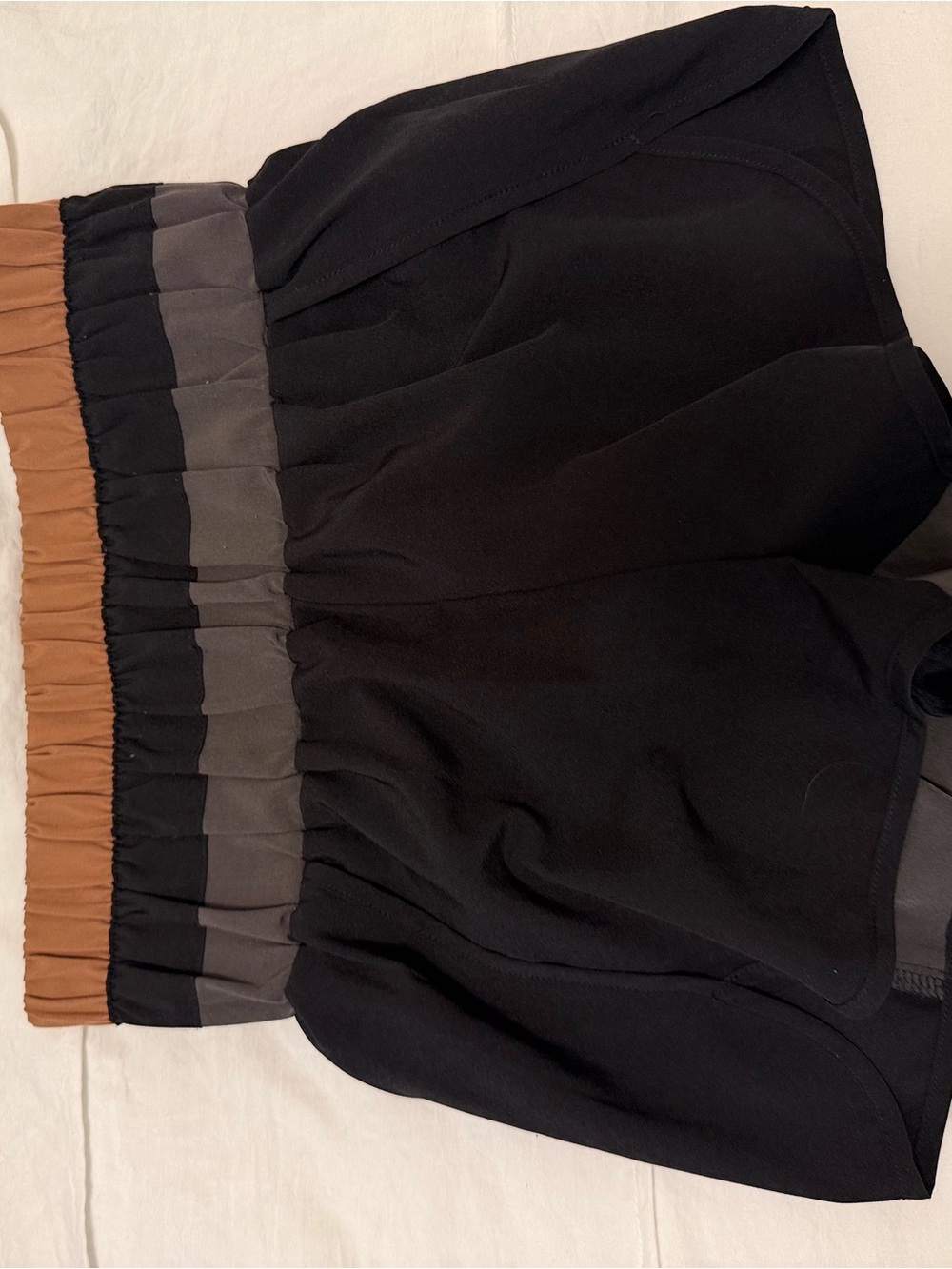 Black Shorts with Brown and Gray Elastic Waistband